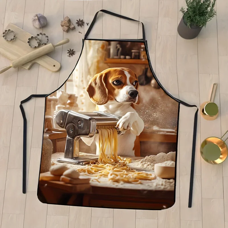 Cute Dog Theme Apron Tie Design Adjustable Kitchen Cooking Noodle Making Baking BBQ Outdoor Party Apron Men Women
