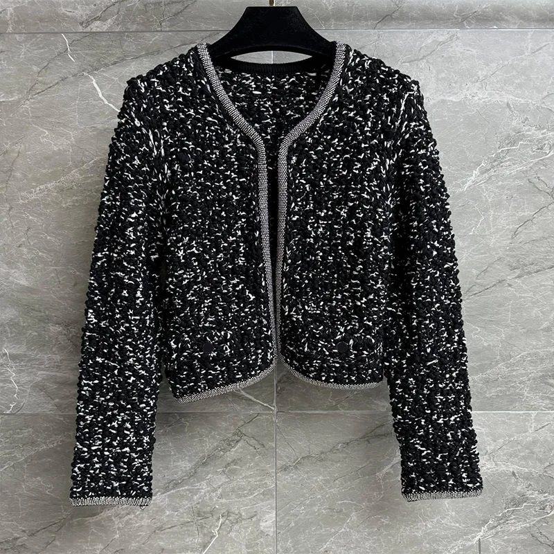 

Высококачественный женский винтажный вязаный кардиган во французском стиле с бахромой из стразов и разноцветным дизайнерским свитером 2592622