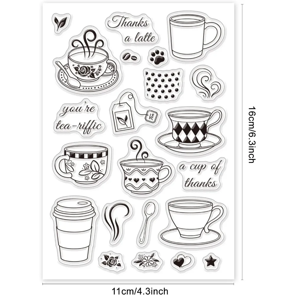 Coffee Cup Silicone Clear Stamps with Flower and Spoon Pattern for Christmas Birthday Cards Making DIY Scrapbooking Photo Album