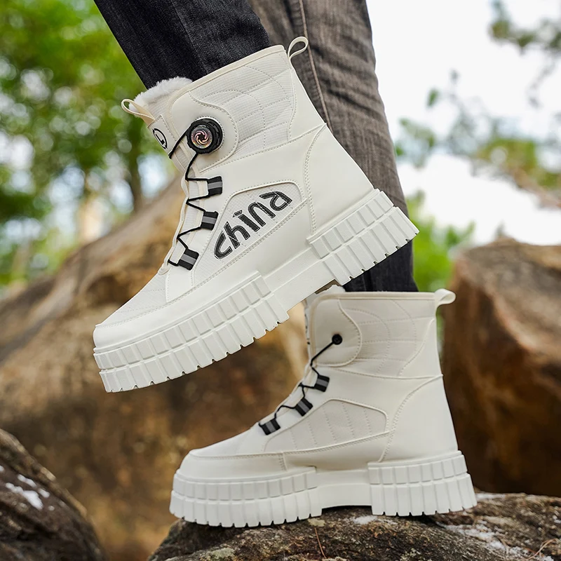 Зимние мужские ботинки Бархатные толстые ботинки Уличные высокие зимние ботинки Повседневная непромокаемая теплая обувь Новая мужская хлопковая обувь на шнуровке