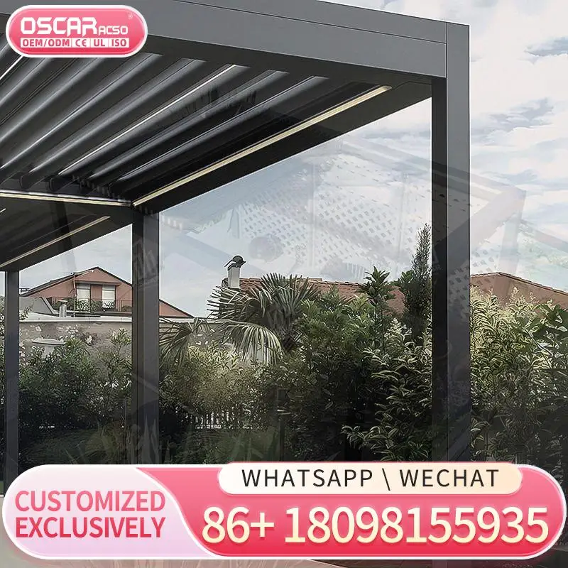 شرفة سقف مزدوج 3 × 3 متر مع ستائر جانبية للفناء الخارجي والحديقة والعريشة المأوى