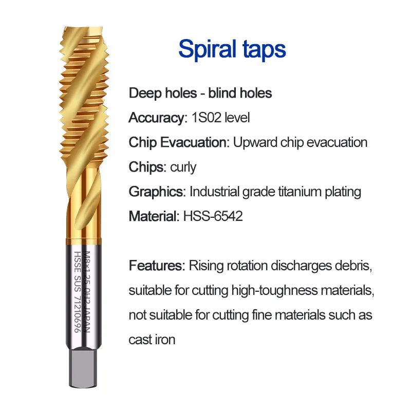 HSS コバルト含有先端ねじタップマシンタップドリルツールステンレス鋼特殊チタンメッキねじタッピング M3 M4 M5 M6