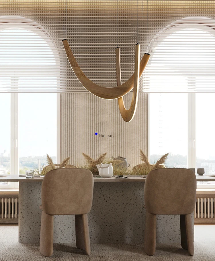 LED Creative U-shaped Wooden Pendant Lights Hanging Lamp Living Sitting Room Lobby Kitchen Island Dining Living Room Office