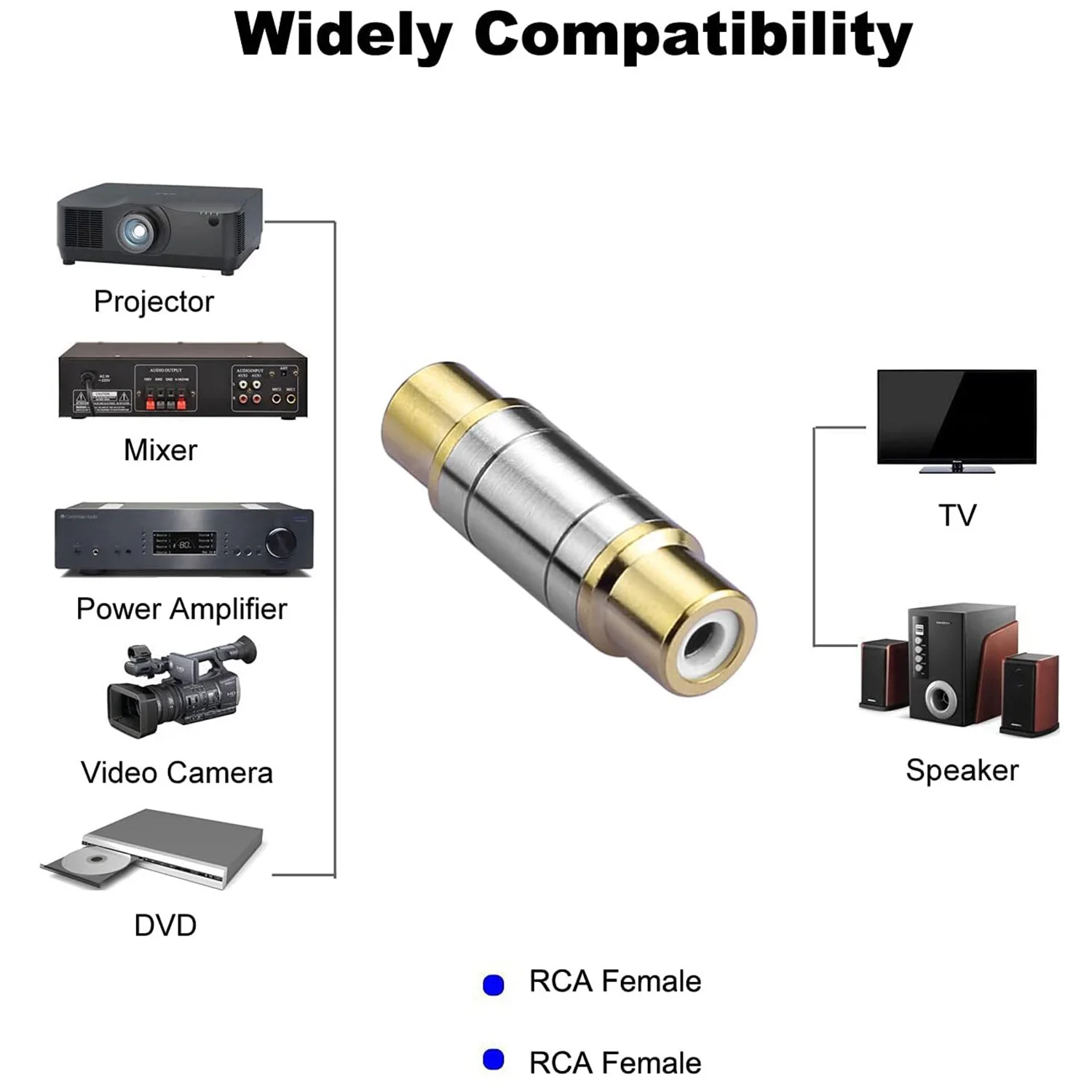 10 قطعة RCA فونو أنثى إلى أنثى مقرنة فيديو محول الصوت برميل موصل مضخم الصوت ل HDTV المتكلم مكبر للصوت صوت السيارة