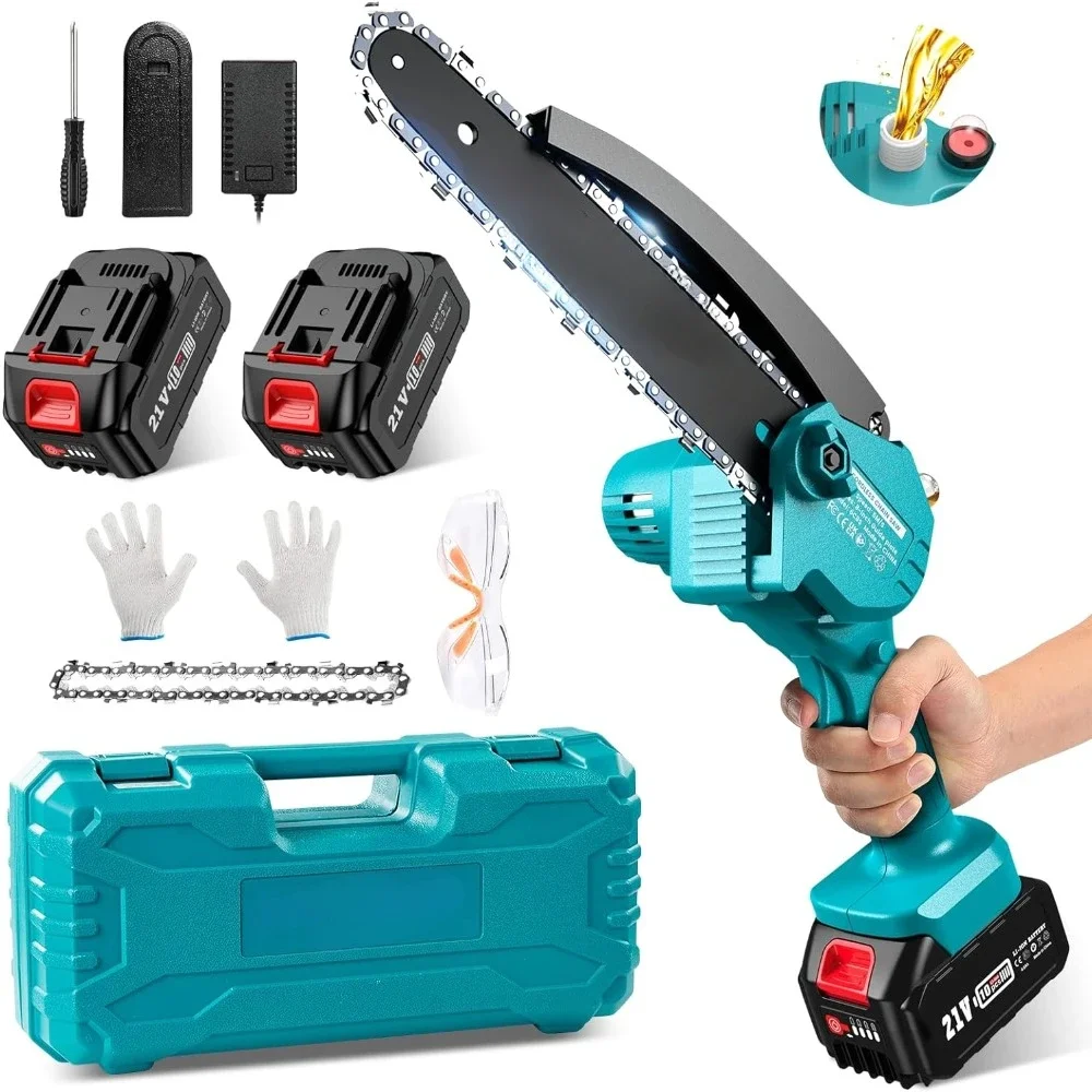 Mini Chainsaw 8-inch, Cordless Tool Set, Battery Chainsaw with 2x 4.0Ah Batteries, with Oiler, for Tree Trimming,Wood Cutting