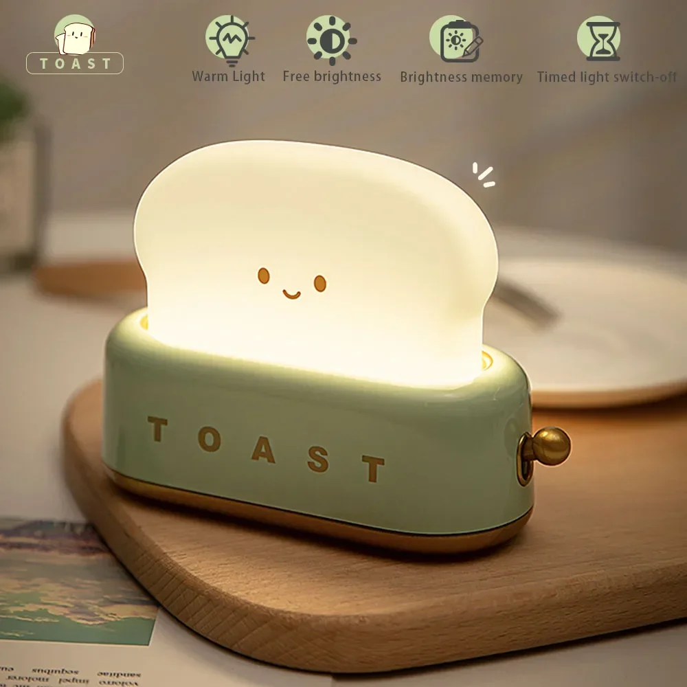 

Toast Cartoon LED Night Light Cute Home Decor Kawaii Bread Table Lamps Night Breastfeeding Portable Light with Timer Tiny Lamp