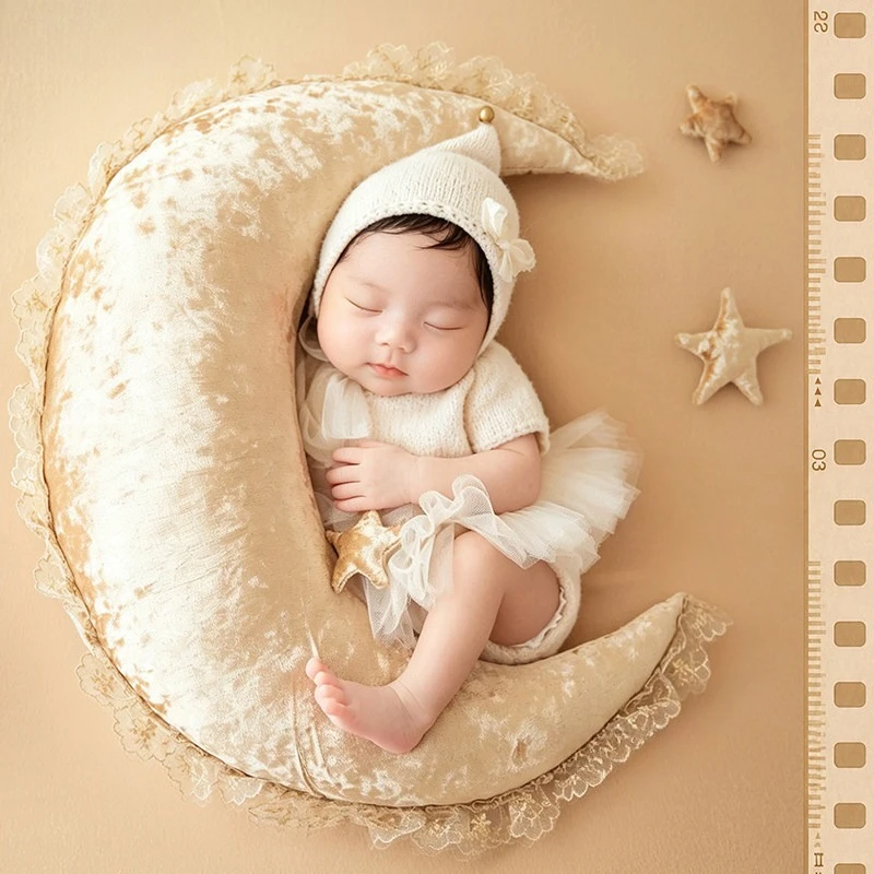 Newborn Photography Props Moon Theme Backdrop Posing Moon with Stars Fairy Doll Decors Outfit Set for Baby Studio Photoshoot