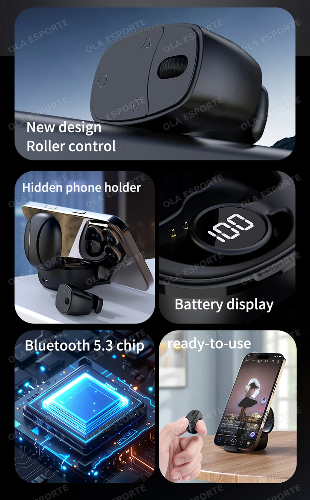 Fernbedienung Kabelloser Bluetooth-Rollring für Fingerspitzen, tragbare mobile Maus, Video-Automatik-Seitenwechsler, Browsing-Ring R12 – Detail 2