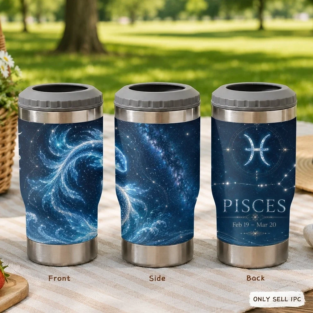 7-12Simple Twelve Zodiac Signs 4-in-1 Insulated Can Cooler Cup For Beer Soda Coffee, Stainless Steel Hot Cold Drink Holder Mug