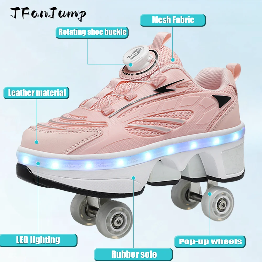 Verformung Rollschuhe Schuhe Zweireihige 4-Rad-Skates Rollschuhe mit Rädern Dual-Purpose Rollschuhe Skateboard-Schuhe