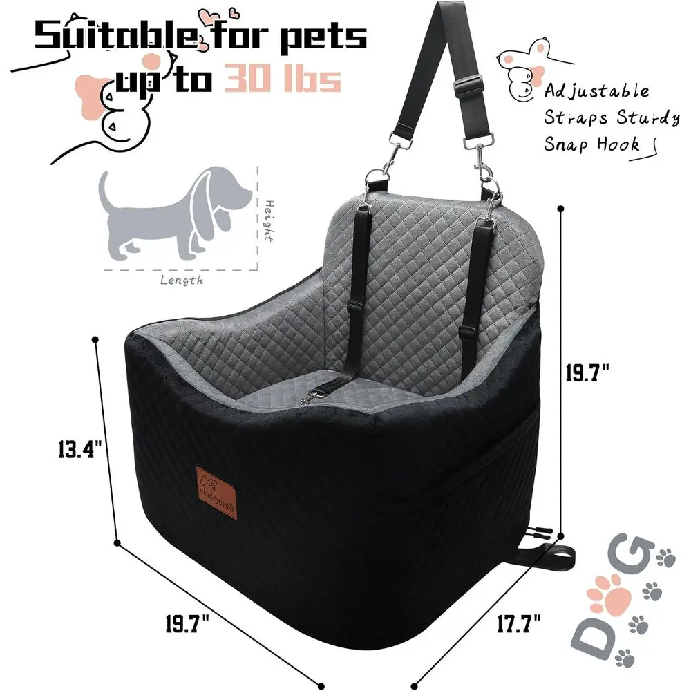 Comfortable and Safe Car Seat for Small to Medium Dogs with 2 Adjustable Seatbelts, Washable Cover, Suitable for Dogs up to 30 l