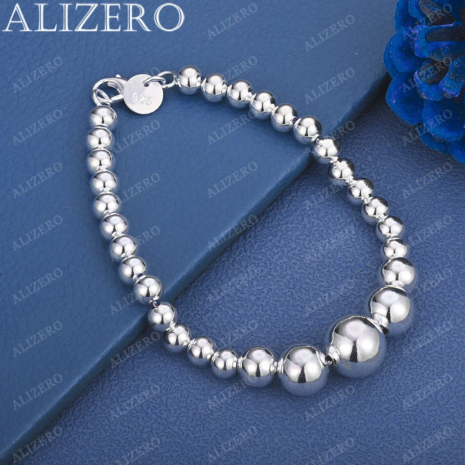 ALIZERO 925 Sterling Silver Round Bead Bracelet For Women Men Fashion Jewelry Boutique Fashion Parties Birthday Gifts