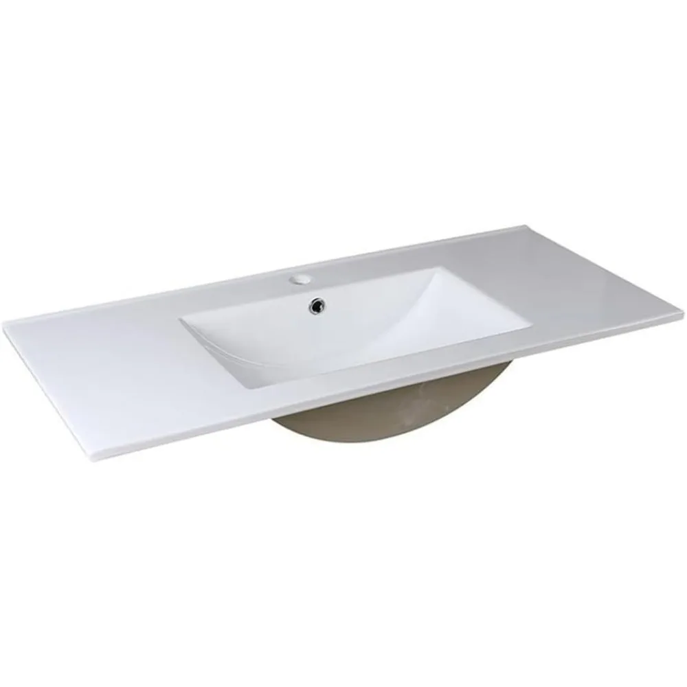 

40 Inch White Bathroom Countertop Sink with Single Hole Drain and Single Hole Faucet - Ceramic, Rectangular-Faucet Not Included