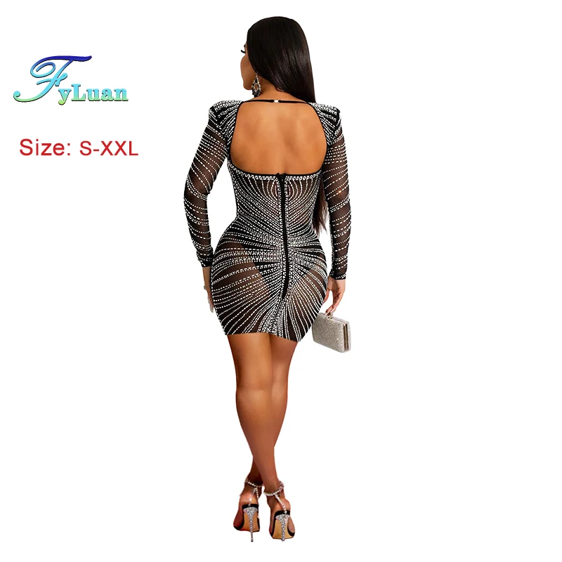 Long Sleeve Off Backless Long Jumpsuit Short Skirt Sheer Mesh Bead String Strapless Short Dress Sets Tight Fitting Women Outfit
