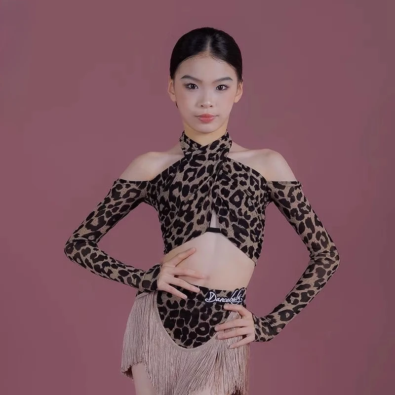 Line dance clothing Stage costume fringe skirt Leopard Latin dance competition costume tassel Dance latin american outfit image 5