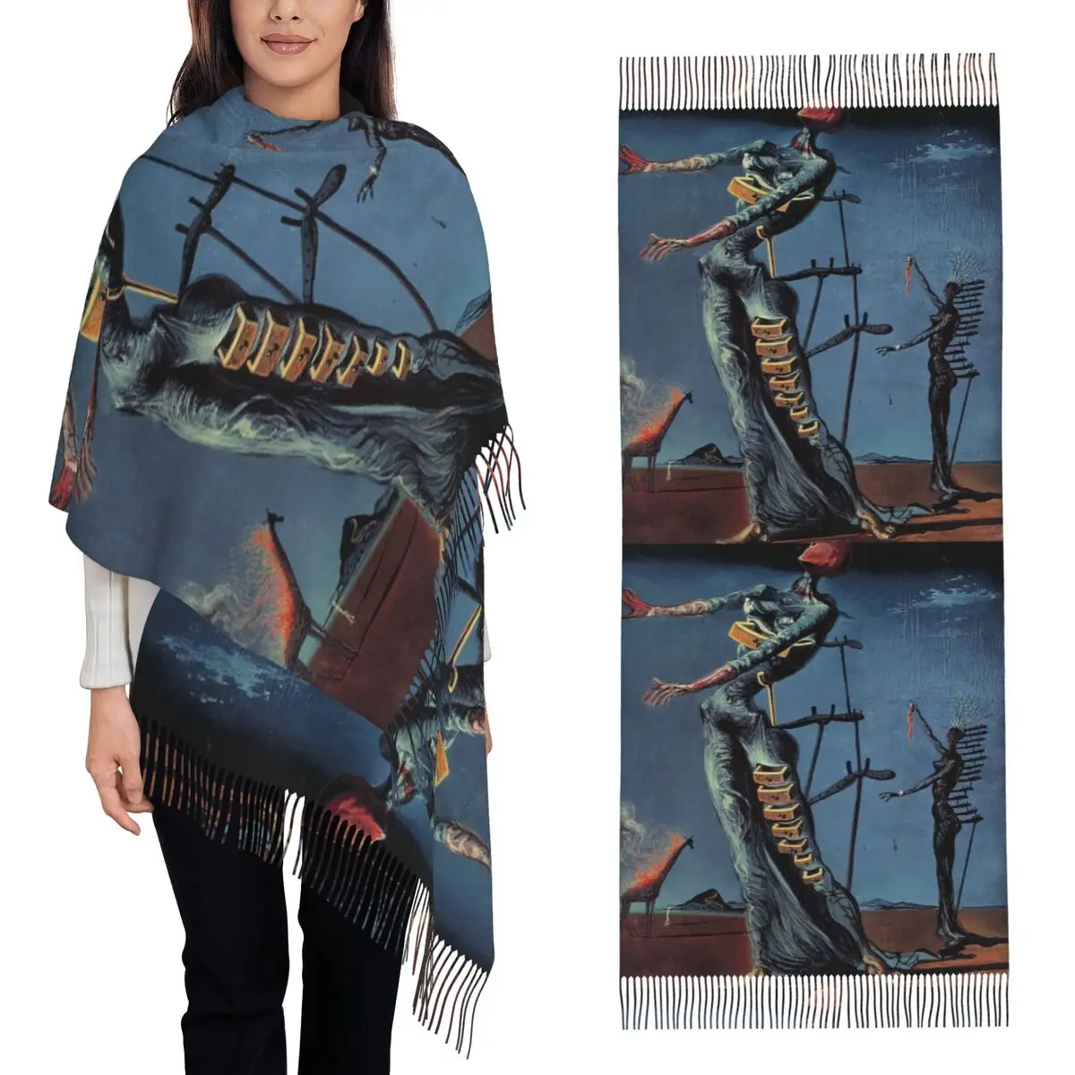 

Salvador Dali Scarf Tassel Scarves for Women Soft Warm Shawls and Wraps Large Fall Winter Shawl Wrap