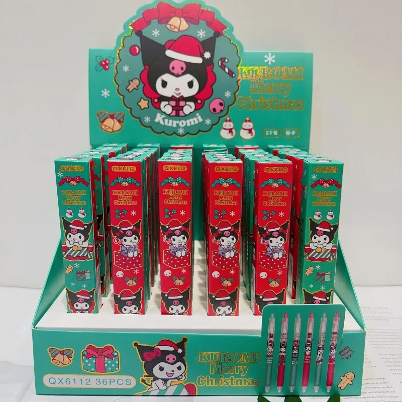 

36pcs/lot Kawaii Sanrio Christmas Kuromi Press Gel Pen Cute 0.5mm Black Ink Signature Pens Promotional Gift School Supplies