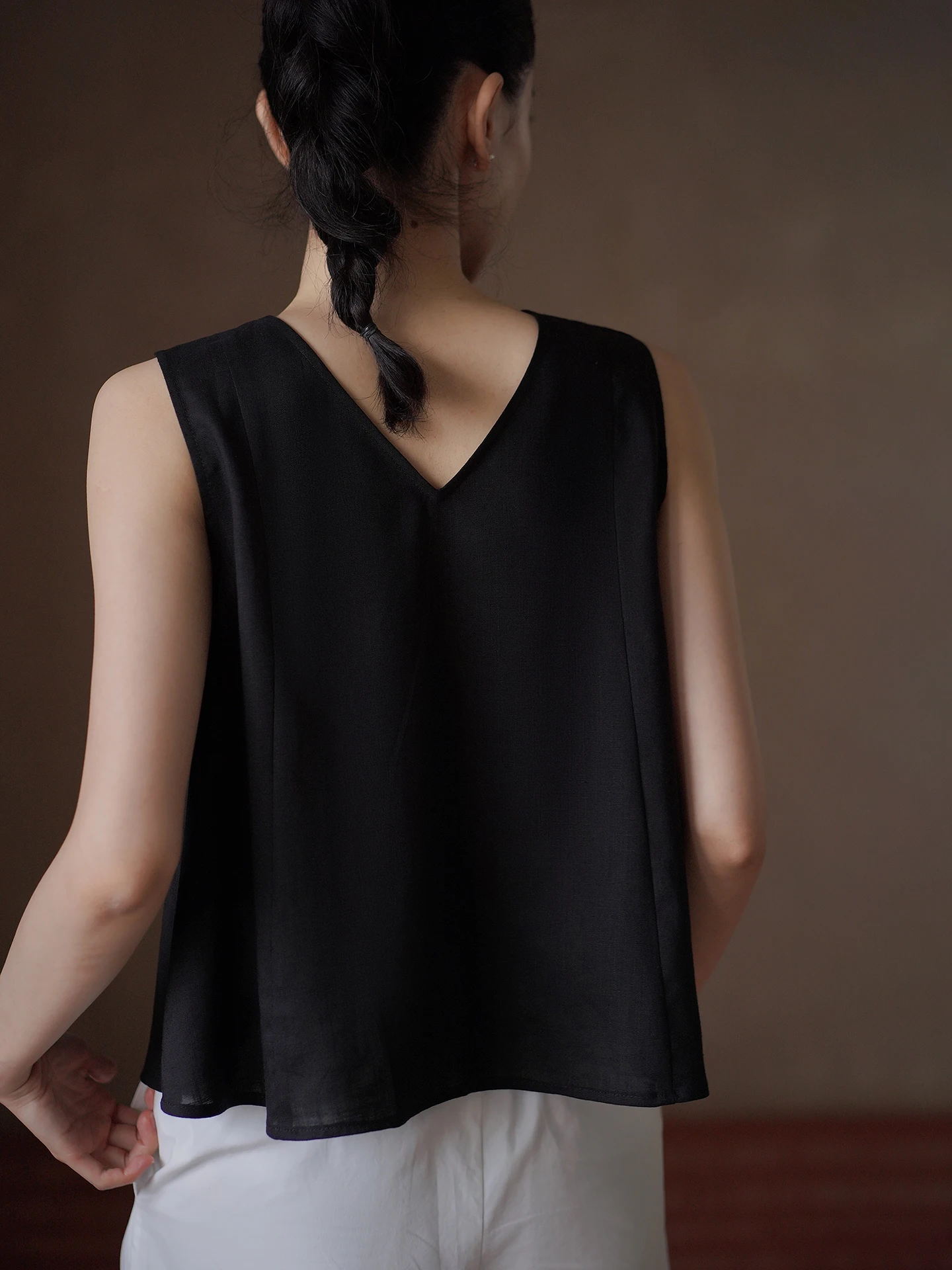 Slimming Effect Mixed Flax Lenzing Women's Vest Two-Way Wear round Neck City Walk Office Casual Summer Breathable Smooth