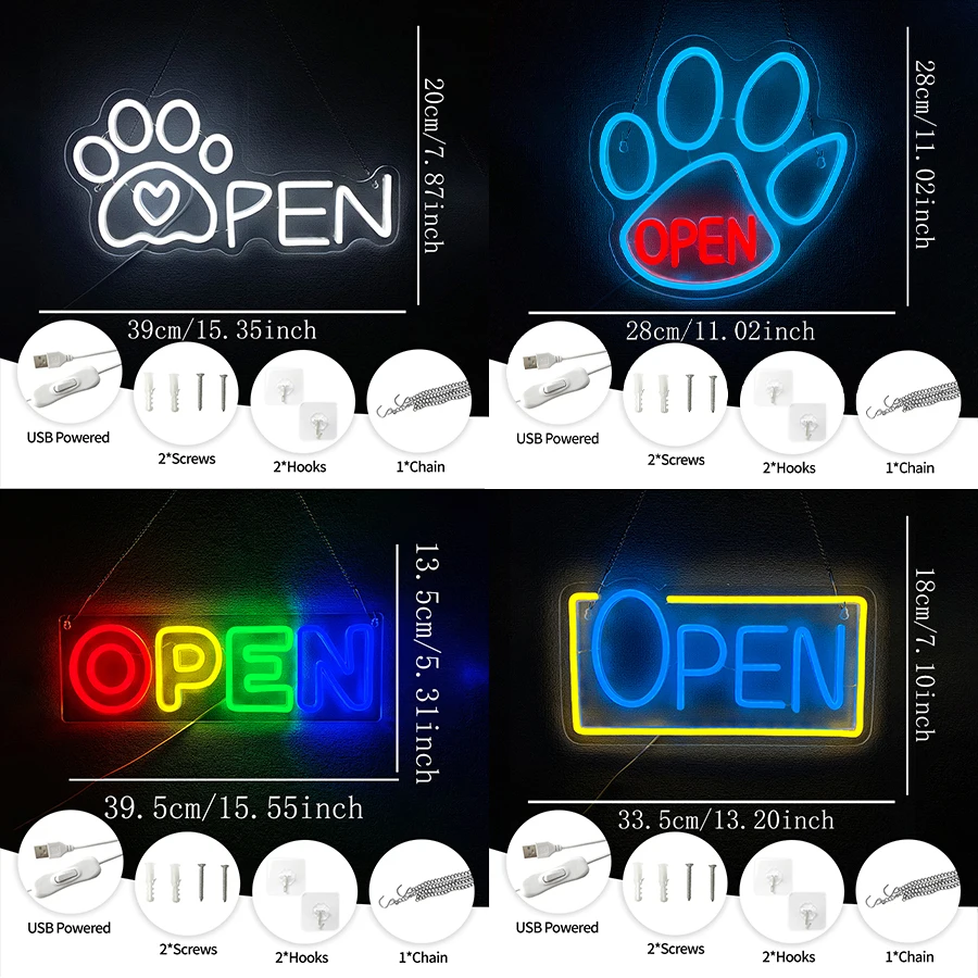 Open Series Neon Sign For Wall Decor,Led Neon Light For Pet Store Decor,Pet Spa,Animal Clinics,Pet Grooming Salon,Cafe,Hotel