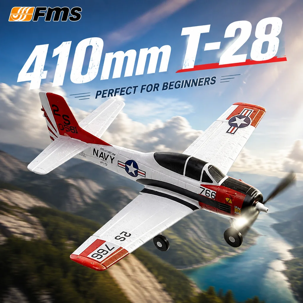 FMS 410mm T-28 RC Airplane Fixed Wing Remote Control Plane 3 Mode Gyro Stabilized Outdoor Assembly Hobby Aircraft For Beginners