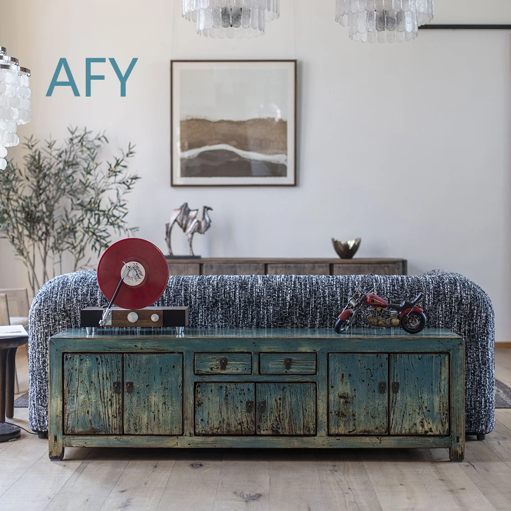 Vintage Style Solid Wood Dining Cabinet for Chinese Traditional Home Decor Storage Furniture for Living Room with Hand