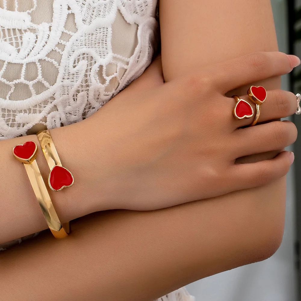 

Red Rings Cuff Bangles Set Bracelets for Women Jewelry Adjusted Ring New Wholesale Price Jewellry Bangle Bracelet Sets Retro