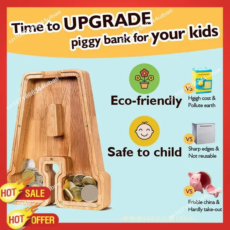

B47C 9-дюймовая деревянная копилка с буквами для мальчиков и девочек, копилка для монет для малышей, денежная коробка, подарок на день рождения для детей (A)