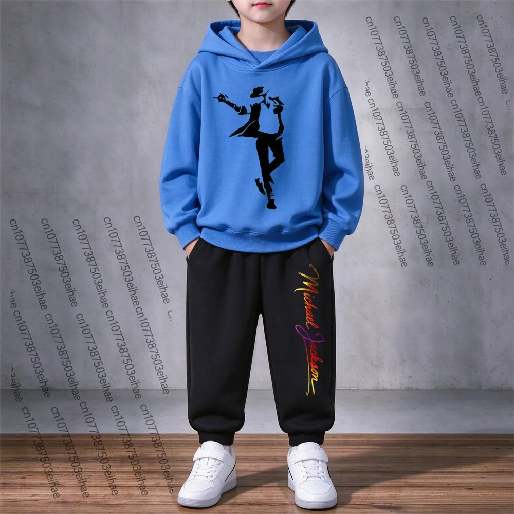 Michael Jackson Graphic Boys Girls Hooded Sweatshirt Two-Piece Suit 3-12Y Kids Autumn Long Sleeve Hoodie Pants Casual Streetwear