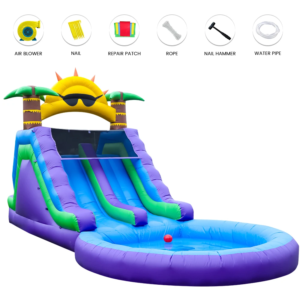26ft comercia grande pvc inflável duplo parque de água para playground infantil ao ar livre, brinquedos infantis
