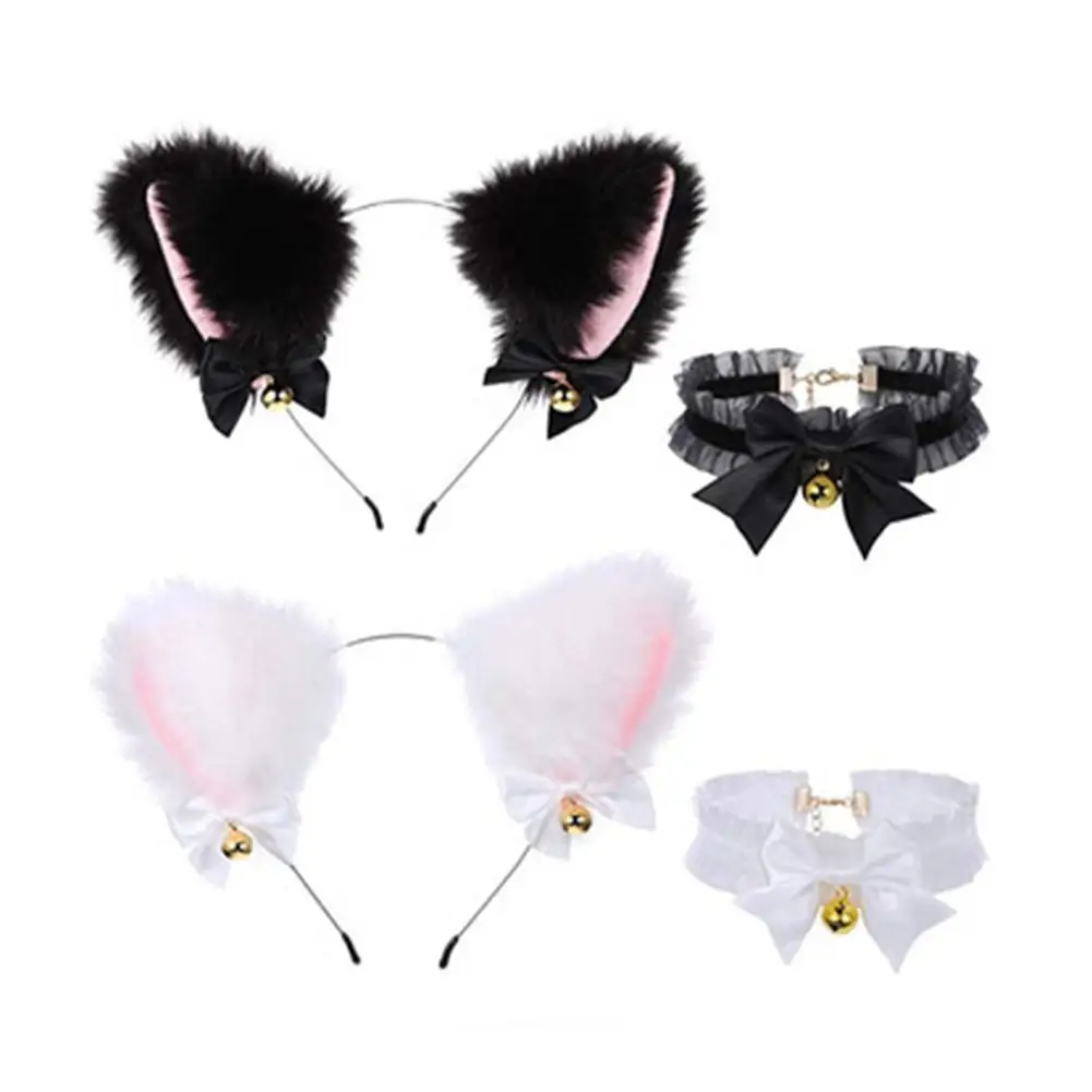 

NEW Sexy Cat Ears Headband Lace Bow Choker Plush Bell Hairband Cosplay Masquerade-Party Costume Hair Accessories For Women Girls