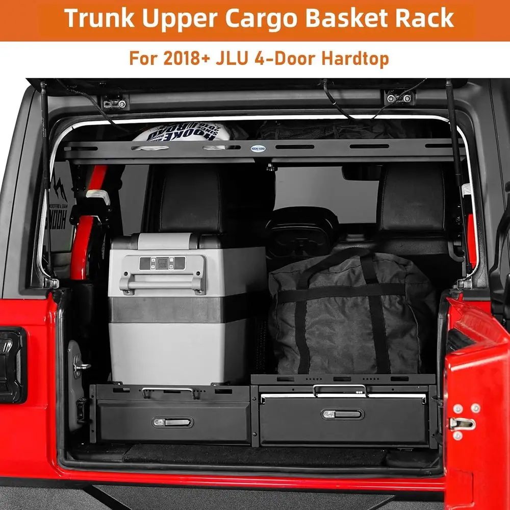 JLU Trunk Upper Cargo Basket Rack Tray or 2018-2026 JL 4-Door Hardtop, Interior Storage Platorm Lage Carrier Shel