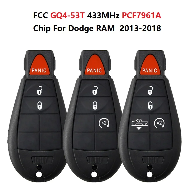 CN087061 FCC GQ4-53T 3/4/5 Buttons Remote Car Key 433MHz PCF7961A Chip for Dodge RAM 1500 2500 3500 4500 2013-2018