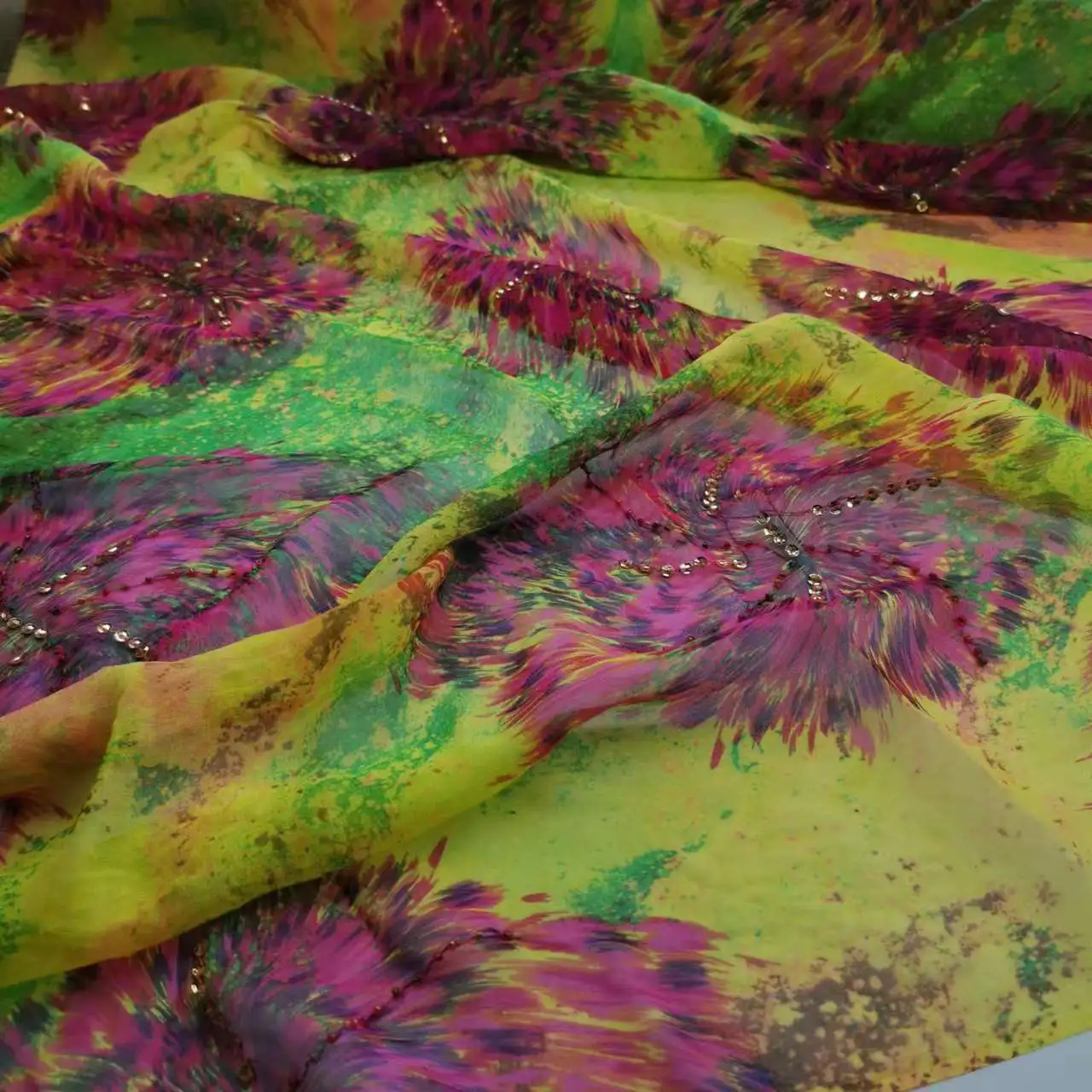 Ombre Pure Silk Fabric Tissue Embroidery Sequins Scarf Toub Saree Decoration Dress Material
