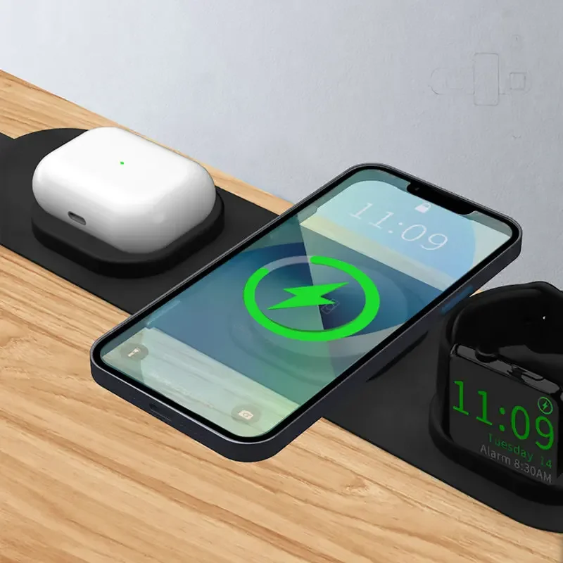 Foldable 3 in 1 Travel Wireless Charger Fabric Portable Wireless Charging for iPhone 14 12 13 8 Pro XS for Apple Watch AirPods