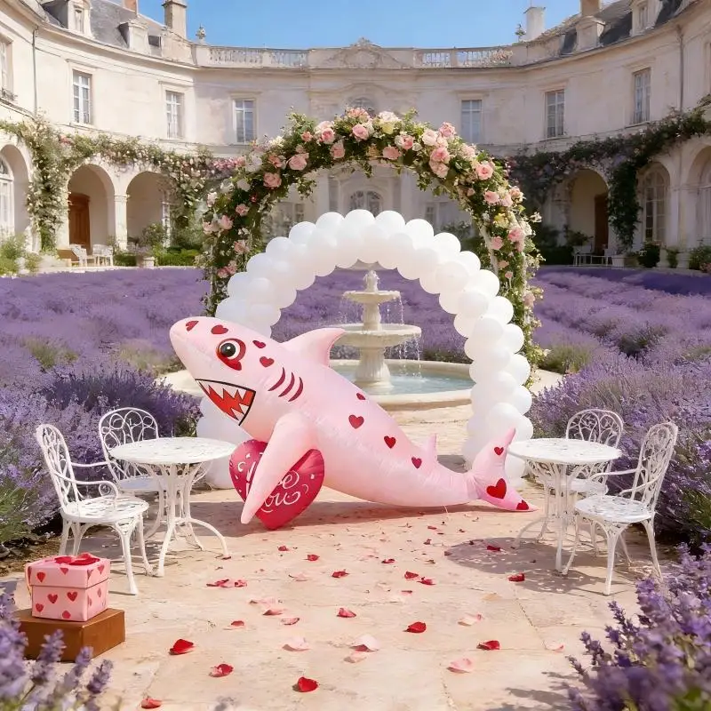 

Надувное украшение в виде розового сердца-акулы на День святого Валентина, 2,7 м, романтическое красное сердце, для улицы, двора, сада, праздничные принадлежности, товары для улицы