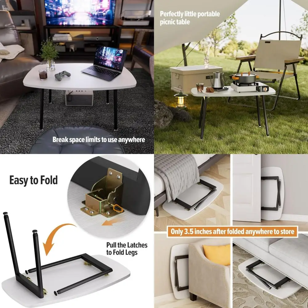 

Compact White Folding Coffee Table for Living Room - Modern Rectangular Design, Ideal for Small Spaces, 31.5x15.7x17.7IN, Easy S