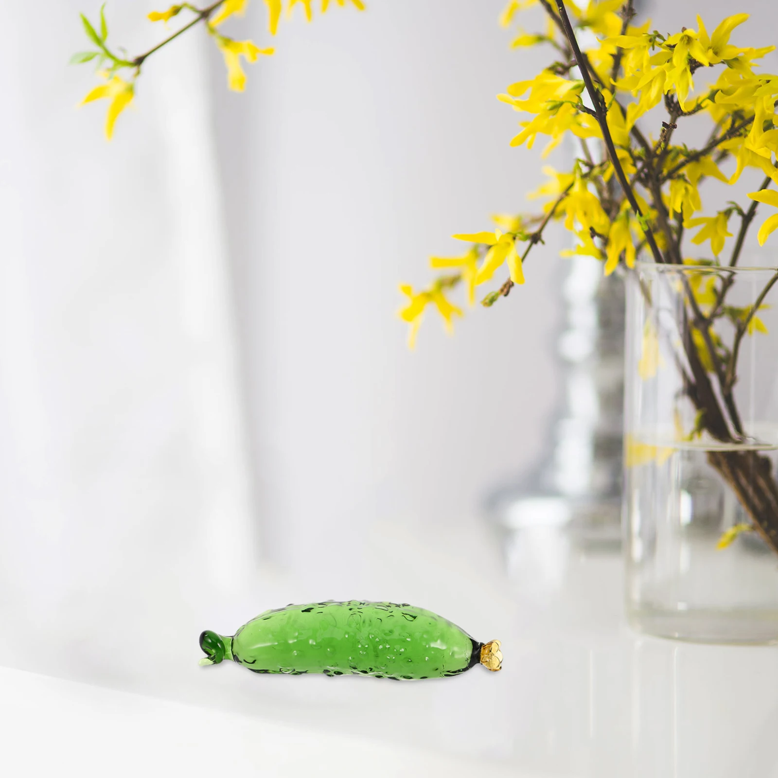 

Hand Blown Glass Cucumber Realistic Fake Vegetable Decorative Accent for Shelf Living Room Dining Area Christmas Ornament Unique