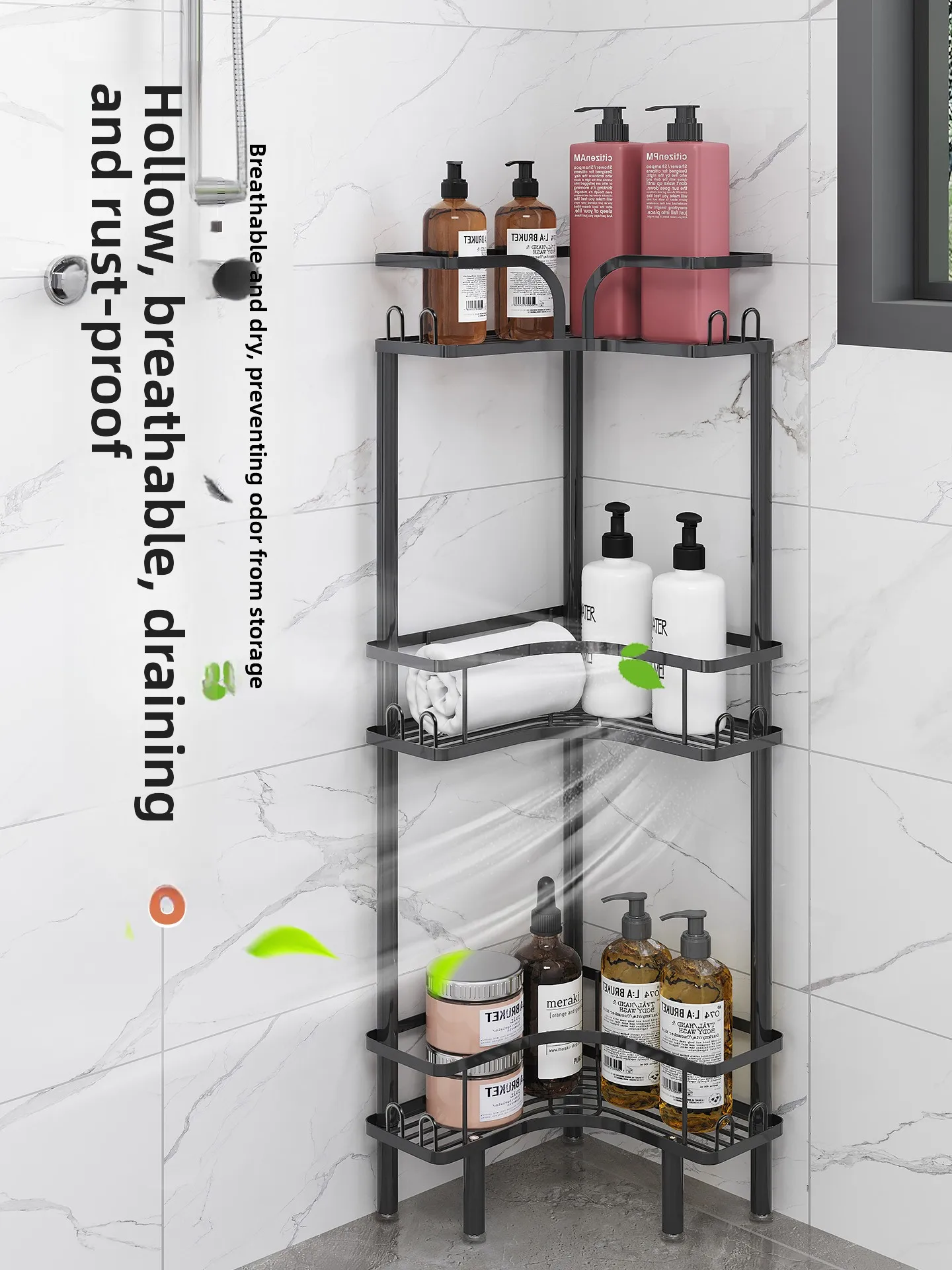 Bathroom Corner Storage Rack 3‑Tier Triangular Corner Organizer Multi‑Layer Shelf For Wash Sink Toilet Bathroom Corner Storage