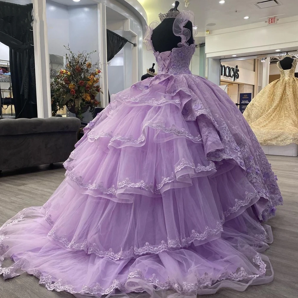 Vestidos De graduación De princesa lavanda, vestidos De quinceañera escalonados con cuentas, Vestido De baile sin mangas, Vestido De Gala De 15 años, dulce 16