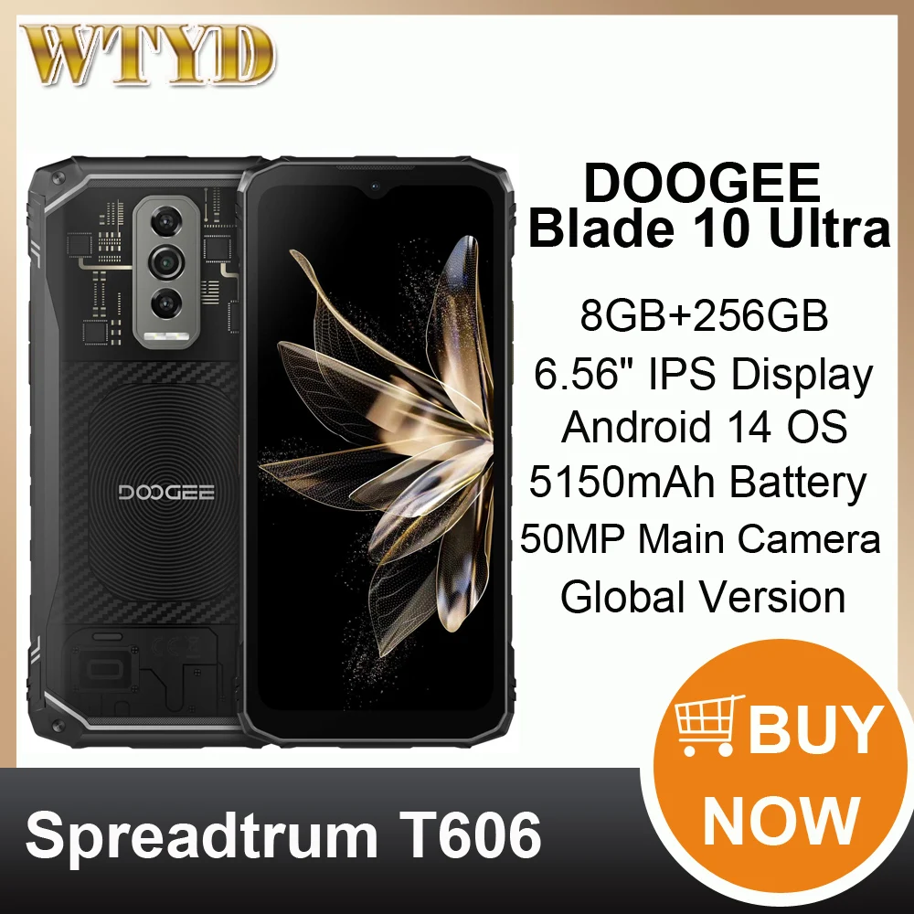 هاتف ذكي متين للغاية من Doogee-Blade 10 ، 8GB + GB ، كاميرا رئيسية 50mp ، 1500 mAh ، Android 14 ، Spreadtrum ، T606 ، OTG ، NFC ، 4G