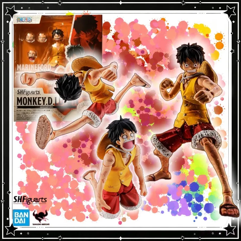 【in-stock】bandai-shf-one-piece-monkey-d-luffy-marine-vando-on-top-yellow-vest-battle-damaged-version-movable-figure