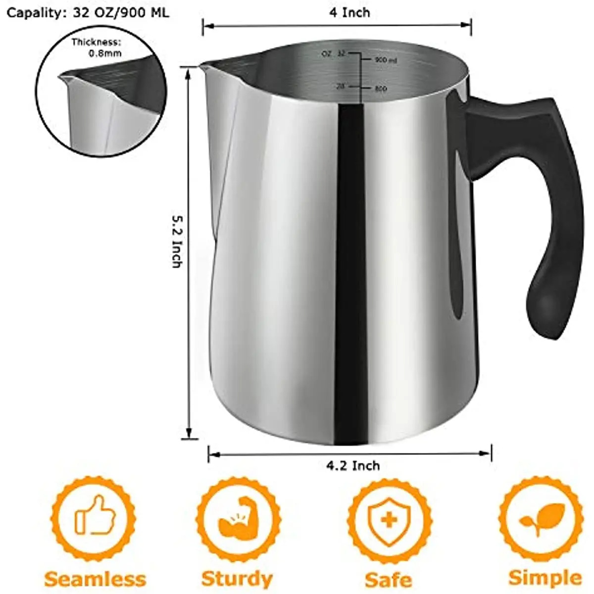 Candle Making Pouring Pot 32oz Double Boiler Wax Melting Pot 304 Stainless Steel Pitcher with Heat-Resistant Handle