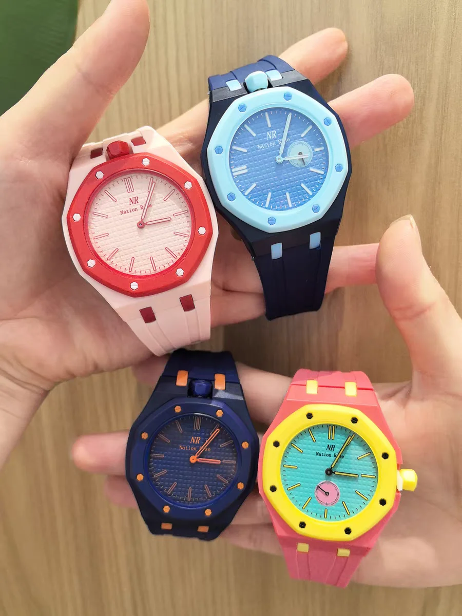 

In Stock Watch Dopamine Color Blocking Large Dial Hollow Out Quartz Unisex Niche Design Bag Keychain Ornament Birthday Gift