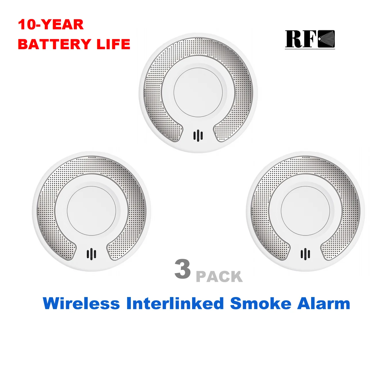 Wireless Interlinked Smoke Alarm with Sealed 10-Year Battery, Wireless interconnected Smoke Detector, CE EN 14604, VS03F,3-PACK