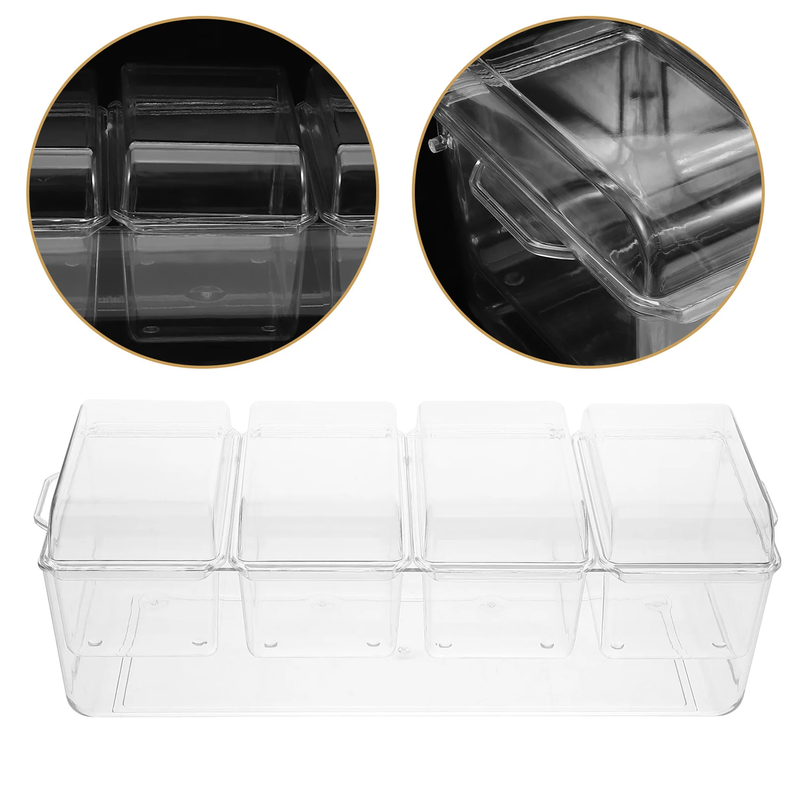 

Chilled Condiment Server Salad Freshness Tray 4 Containers Removable Lids Plastic Serving Platter for Picnic Bbq Snack