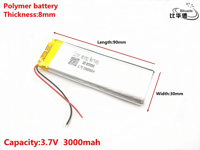 Liter energy battery Good Qulity 3.7V,3000mAH 803090 Polymer lithium ion / Li-ion battery for tablet pc BANK,GPS,mp3,mp4