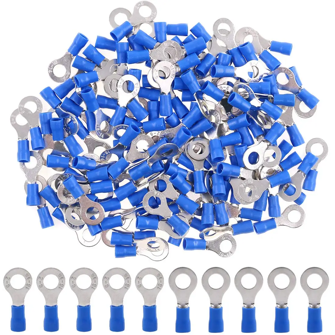 100/50/10Pcs Blue RV2 M3-M8 Ring Crimp Terminal Insulated Electric Cable Wire Connector 16-14AWG