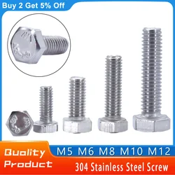 M5 M6 M8M10 M12 304 Stainless Steel External hexagonal screw DIN933 Out Allen Bolts Full Thread Hex-agon Head Mechanical screws