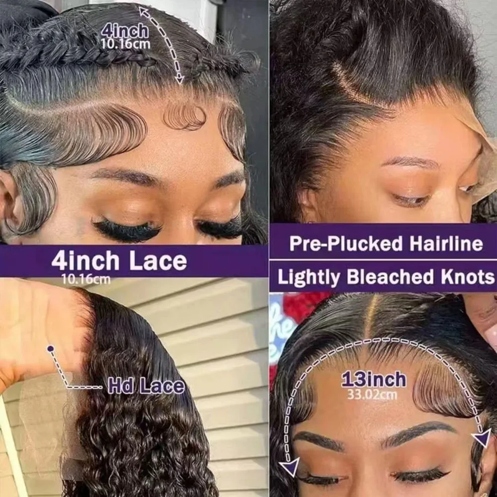 38 40 Inch 13x6 HD Deep Wave Lace Front Wig 200% Density Deep Wave Human Hair Wig Brazilian Virgin Curly Human Hair Wig For Women 13x4 Glueless Lace Frontal Wigs With Baby Hair Pre Plucked Hairline Natural Color