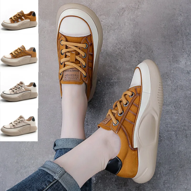 ZXRYXGS 2026 Bestselling Premium Cowhide Hollow Sneakers Trend Sandals Lace-up Spring Summer Sneakers Thick Sole Increase Shoes